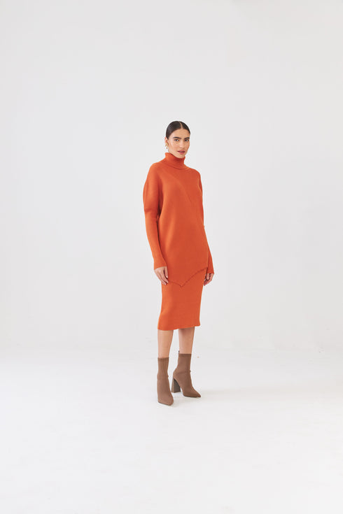 Saia Midi Reta Em Tricot Canelado Ambar